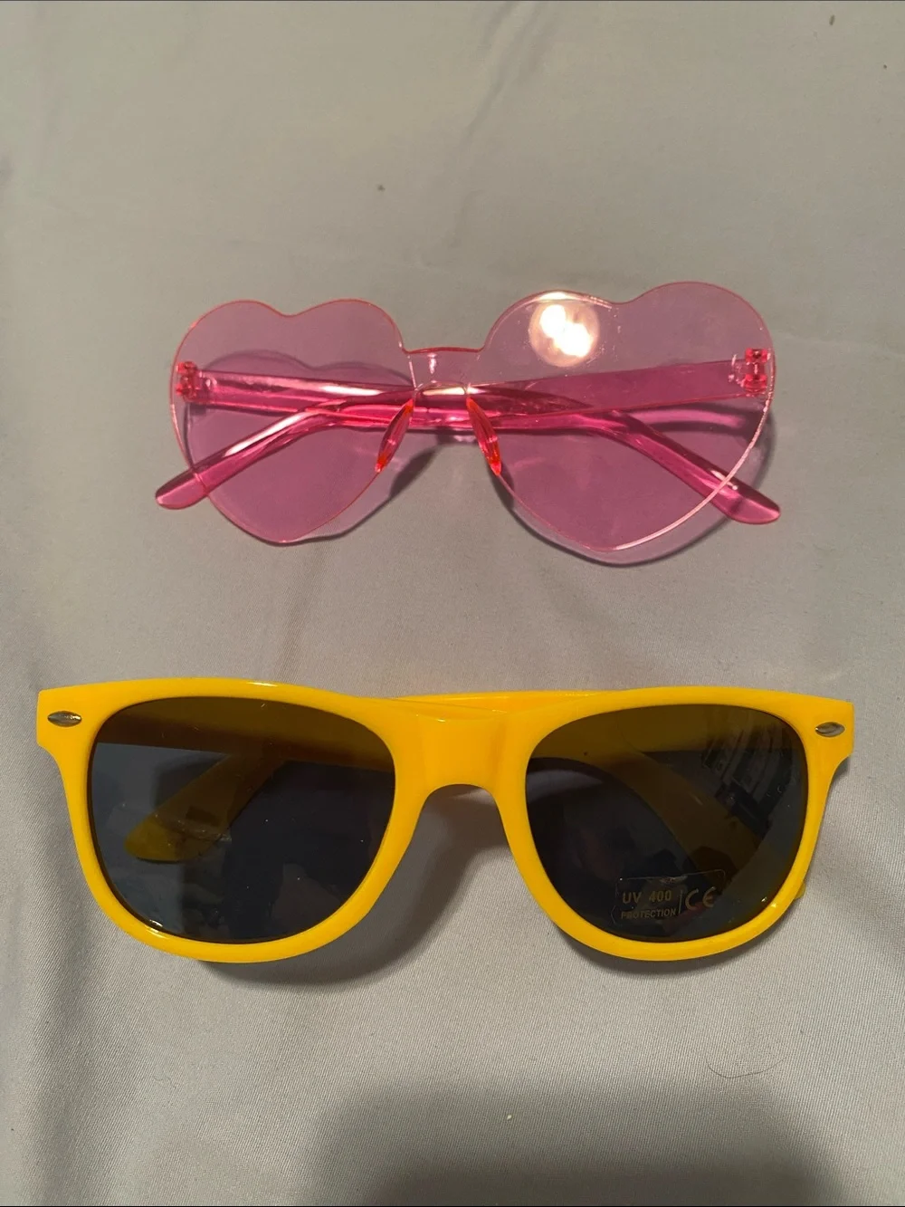 Trendy Yellow Frame Sunglasses + Pink Heart Lens Set